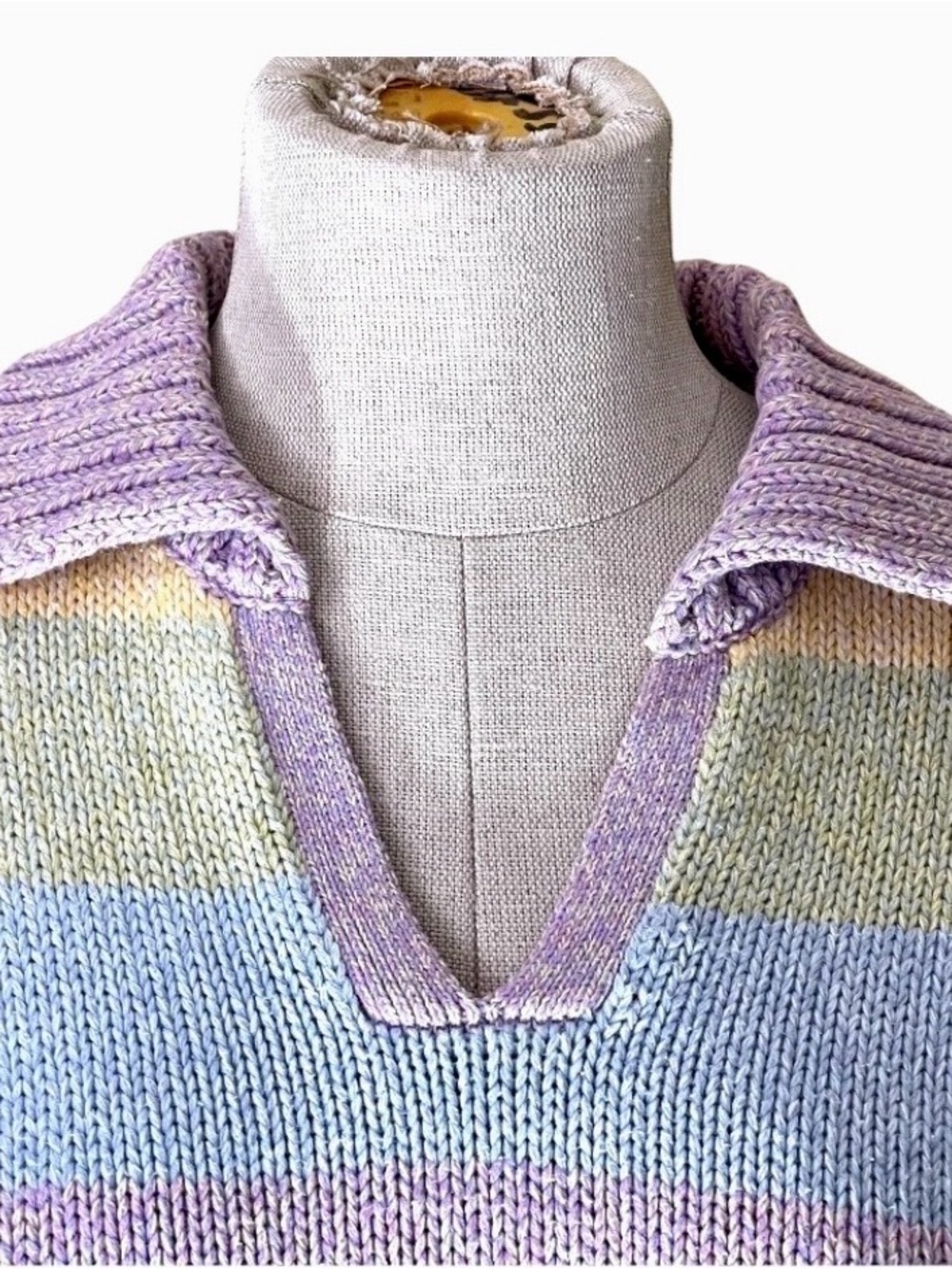 Vintage Liz Claiborne Liz Sport Multi Color Pastel Collared Knit Sweater Medium - Picture 7 of 9